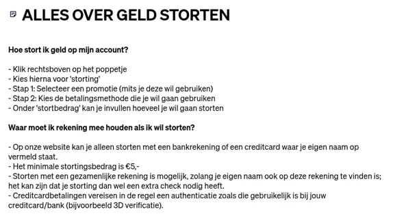 Eigen opname van BetCity: minimaal €5 en bankrekening of creditcard op eigen naam